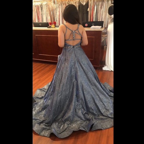 Metallic Blue Prom Dress Sherri Hill 52124 - Picture 3 of 3